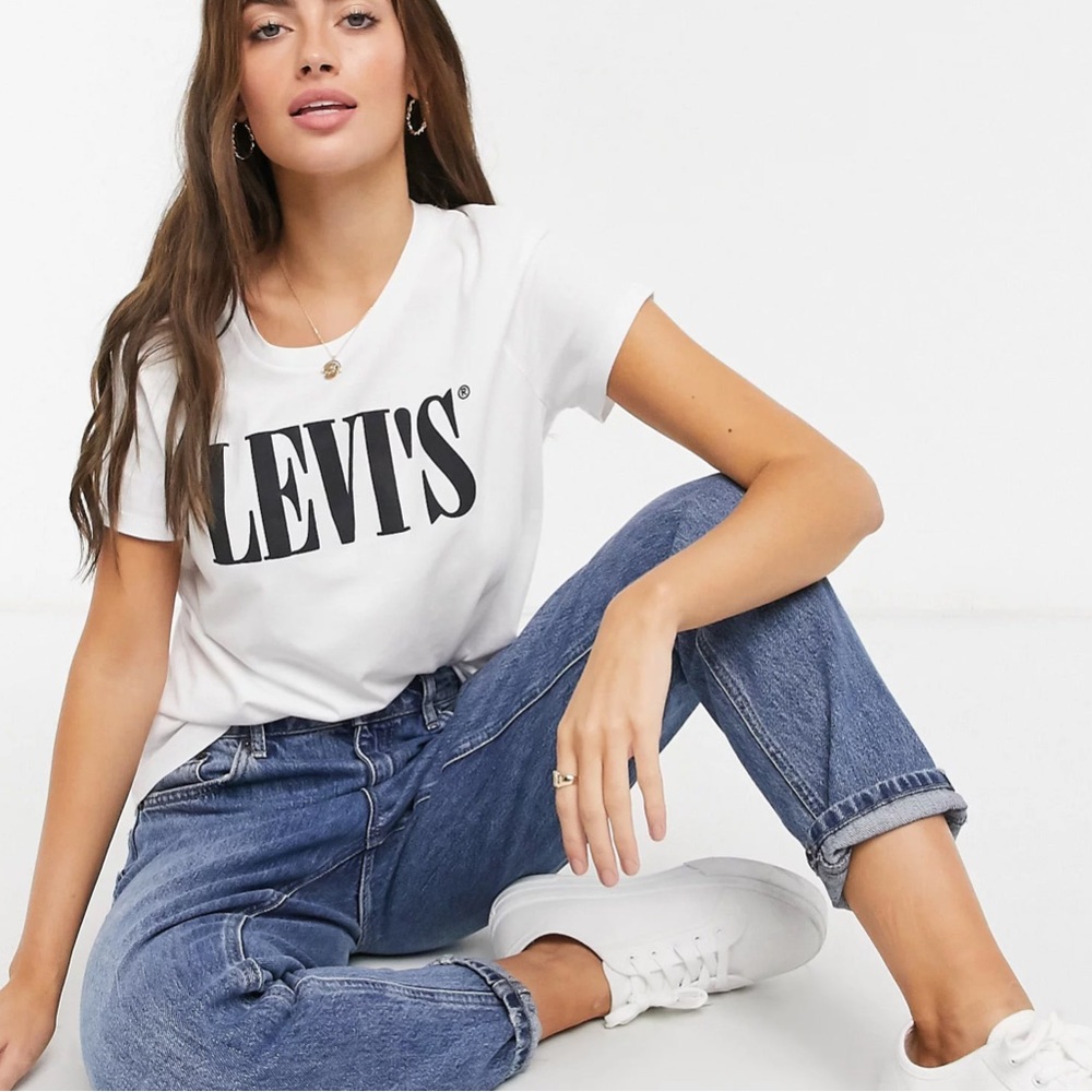 Levi's Perfect 90’s Logo T-Shirt White with Black Logo Tee Shirt